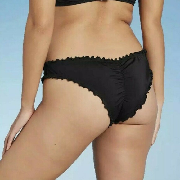 Extra Cheeky Bikini Bottom Womens 4/6 Black Low Coverage Ruched Shirred - Picture 12 of 12